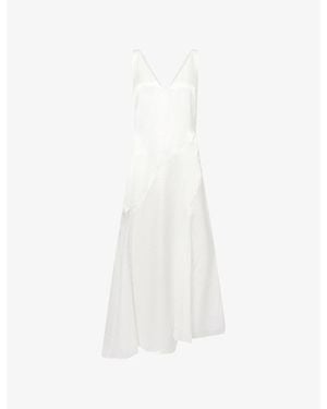 SIR. Ingrid Lace-Insert Satin Midi Dress - White