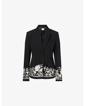 Erdem Floral-Embroidered Tailored Wool Blazer - Black