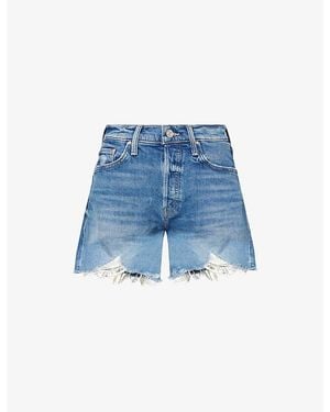 Mother Skipper Short N Long Chew Cotton Denim Shorts - Blue