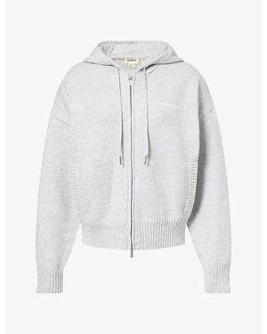 ADANOLA Logo-Embroidered Zip-Up Cotton-Knit Hoody - White