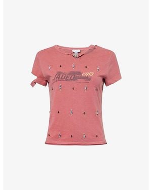 Jaded London Distressed Jewel Cotton T-Shirt - Pink