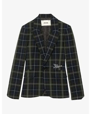 Zadig & Voltaire Vavy Relaxed-Fit Tartan Stretch-Woven Blazer - Black