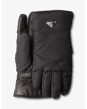 Prada Triangle-Logo Leather And Re-Nylon Gloves - Black