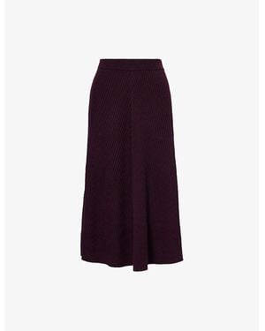 Victoria Beckham Ribbed Flared Wool Midi Skirt - Purple
