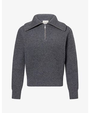 Weekend by Maxmara Ribbed 1/2 Zip Wool Sweater - Gray