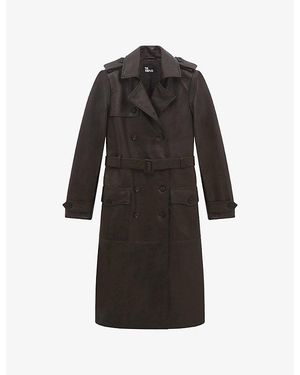 The Kooples Double-Breasted Leather Trench Coat - Black
