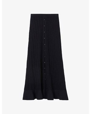 Claudie Pierlot Button-Front Ruffle-Hem Crochet Maxi Skirt - Black