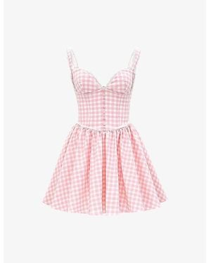 House Of Cb Brigitte Print Corset Linen-Blend Mini Dress - Pink