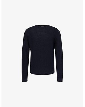 Emporio Armani Logo-Embellished Textured Wool Sweater - Blue