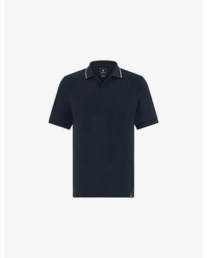 BOGGI Contrast-Trim Open-Collar Cotton-Blend Piqué Polo Shirt - Blue