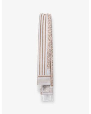 Loewe Branded Wool And Cashmere Scarf - White