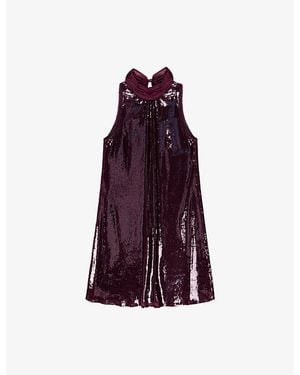 Ro&zo Freya Halterneck Sequin-Embellished Mini Dress - Purple