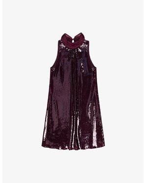 Ro&zo Freya Halterneck Sequin-Embellished Mini Dress - Purple