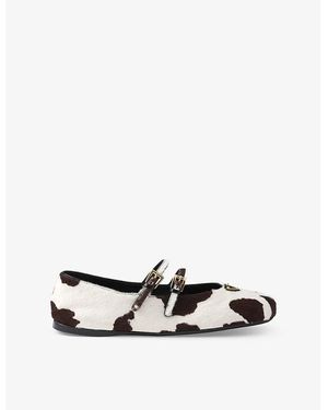 Prada Printed Leather Ballerinas - White