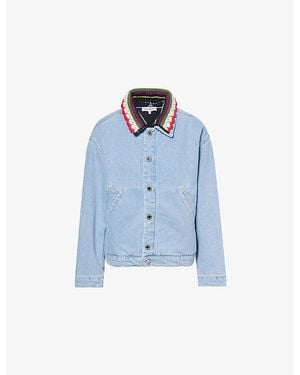 Stine Goya Knitted-Collar Padded Denim Bomber Jacket - Blue