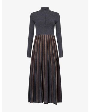 ME+EM Striped Merino-Wool Maxi Dress - Black