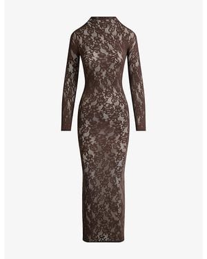 Skims Knit Lace Mock Neck Midi Dress - Brown