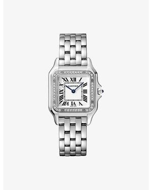 Cartier Panthère De Watch Medium And 0.28Ct Brilliant-Cut Diamond Quartz Watch - White