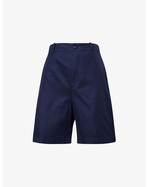 dunhill Two-Slip-Pockets High-Rise Cotton-Poplin Shorts - Blue