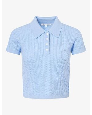 GOOD AMERICAN The Micro Cable-Knit Merino Wool Polo Top - Blue