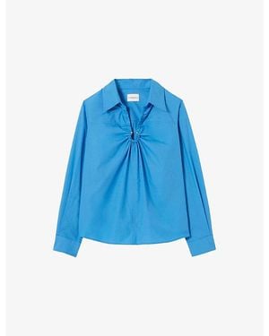 Claudie Pierlot Relaxed-Fit V-Neck Cotton Blouse - Blue