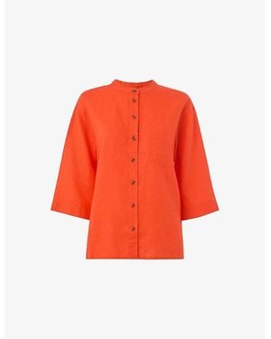 Whistles Grandad-Collar Linen Shirt - Red