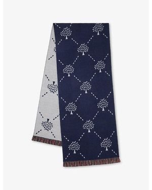 Mulberry Diamond Tree Jacquard Wool Scarf - Blue