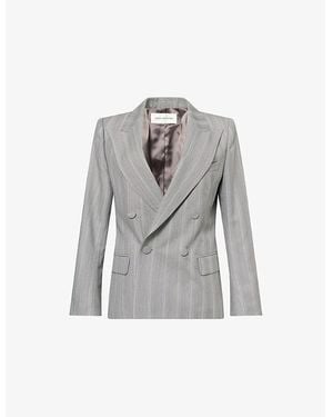 Dries Van Noten Striped Peak-Lapels Wool-Blend Blazer - Gray
