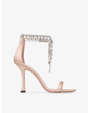 Jimmy Choo Verity 100 Crystal-Embellished Satin Heeled Sandals - White