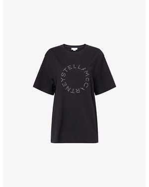 Stella McCartney Stud-Logo Boyfriend Cotton-Jersey T-Shirt - Blue