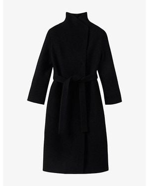 Whistles Morgana Funnel-Neck Wrap Wool Coat - Black