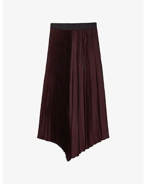 AllSaints Jax Pleated Satin Midi Skirt - Brown