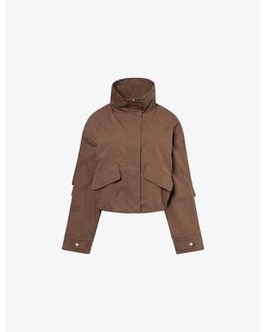 The Couture Club Funnel-Neck Cotton-Blend Shell Jacket - Brown
