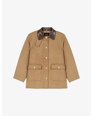 Maje Removable Hood Wool-Blend Coat - Natural