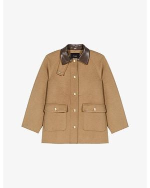 Maje Removable Hood Wool-Blend Coat - Natural