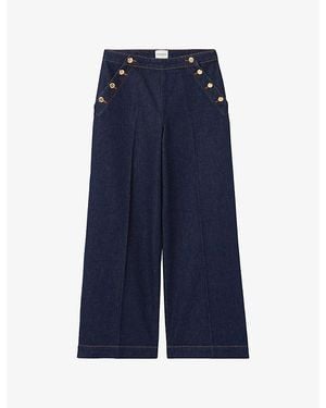 Claudie Pierlot Button-Embellished Wide-Leg Mid-Rise Jeans - Blue