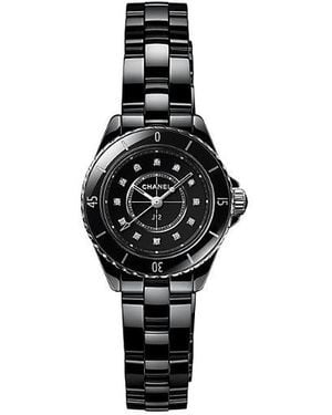 CHANEL J12 28Mm Steel, Ceramic And 0.06Ct Diamond Quartz Watch - Black