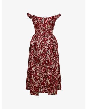 House Of Cb Charming Off-The-Shoulder Lace And Satin Midi Dress - Red