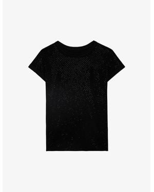 Zadig & Voltaire Cecilia Rhinestone-Embellished Cotton Top - Black