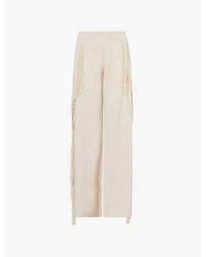 Rebirth Beaded Fringe Woven Trousers - Natural