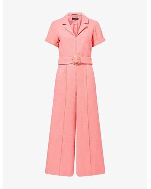 ME+EM Notched-Collar Belted Cotton-Tweed Jumpsuit - Pink
