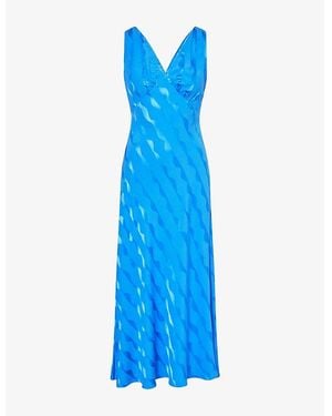 RIXO London Sandrine Plunge-V-Neck Woven Midi Dress - Blue