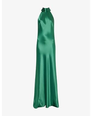 Galvan London Sienna Halter-Neck Satin Gown - Green