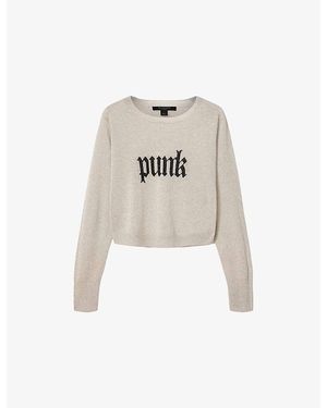 AllSaints Deetz Crewneck Slogan-Print Cotton Jumper - White