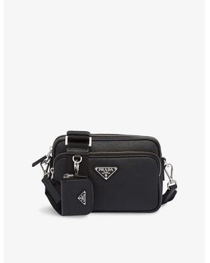 Prada Brand-Plaque Saffiano Leather Shoulder Bag - Black