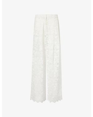 Atelier Ninety Five Lace Scallop Hem Wide-Leg Cotton-Blend Trousers - White