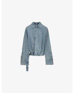 Loewe Draped Adjustable-Belt Denim Blend Shirt - Blue
