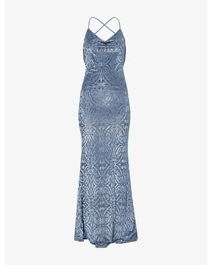 Gracejacob Neela Cowl-Neck Woven Maxi Dress - Blue
