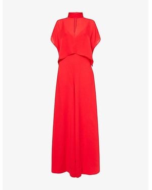 ME+EM Draped Wide-Leg Silk Jumpsuit - Red