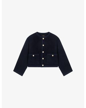 Maje Braided-Trim Patch-Pocket Wool-Blend Jacket - Blue